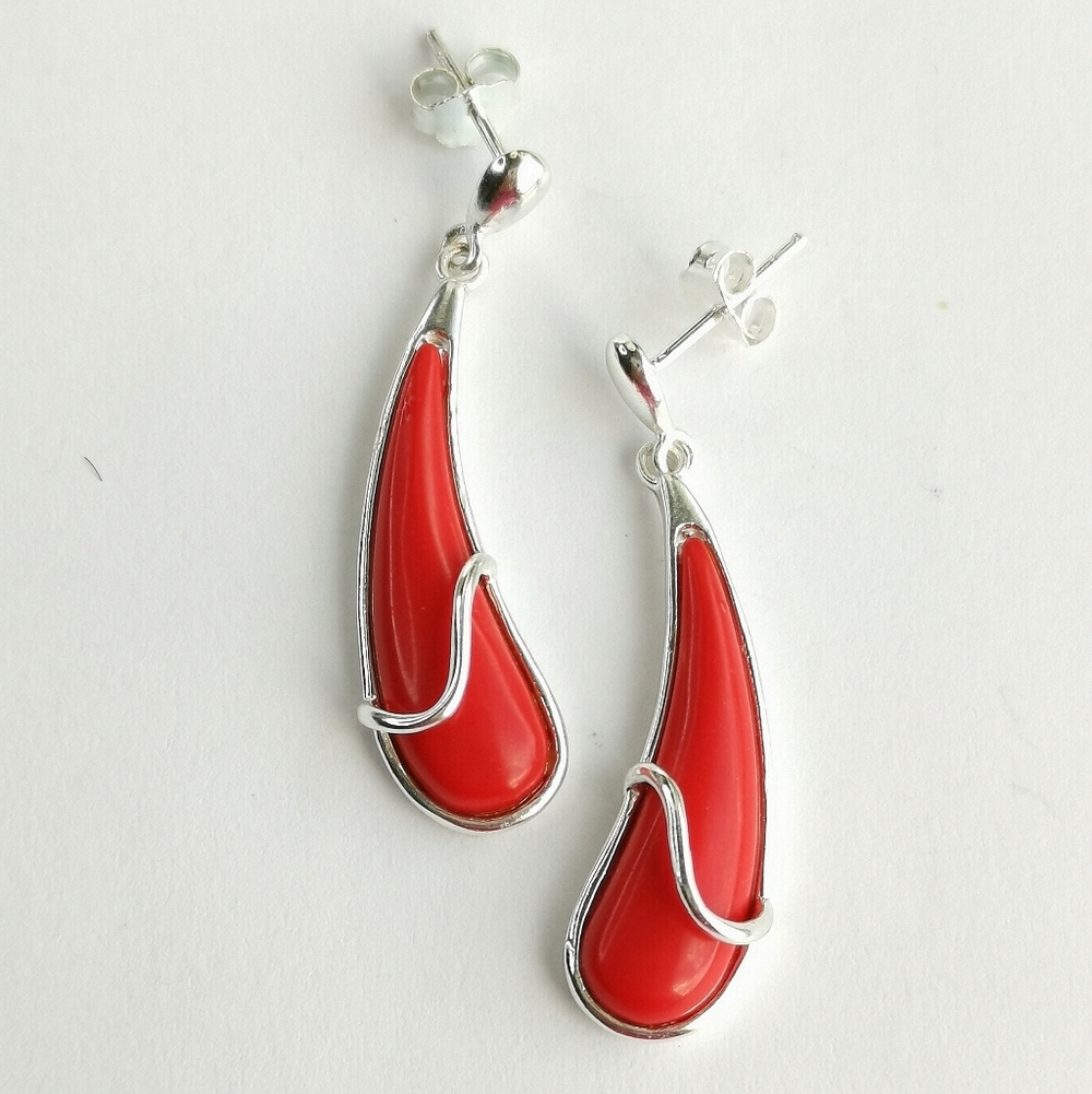 Sterling Silver Red Sponge Coral Earrings